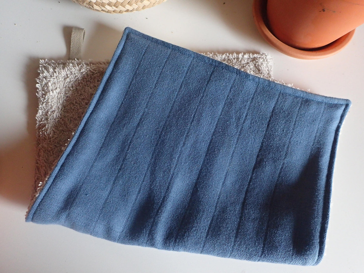 Serviette visage lavable – Éponge coton bio & lange, 30x40 cm