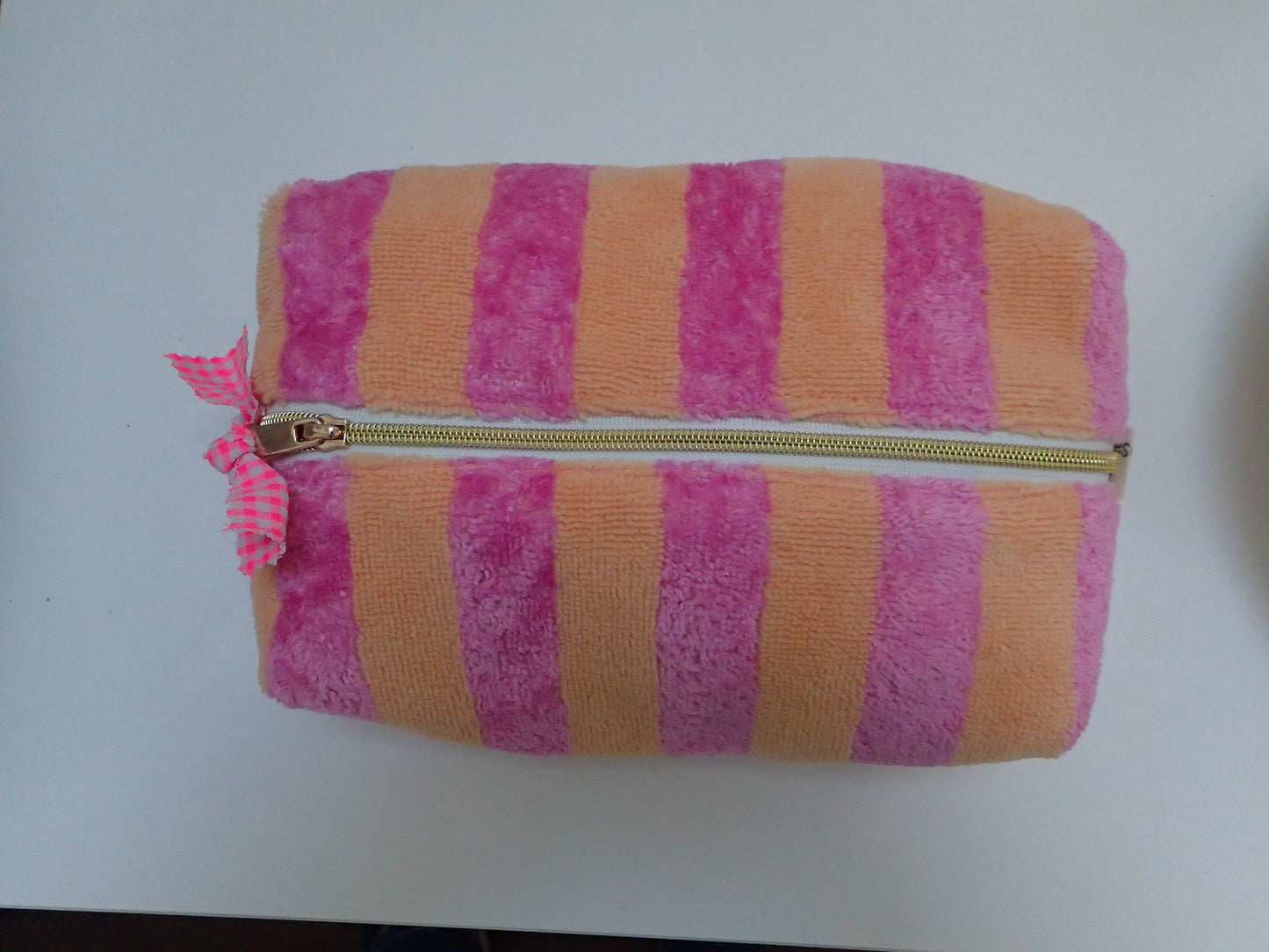 Trousse de toilette en éponge de bambou coloris Rose et Melon – vue de face