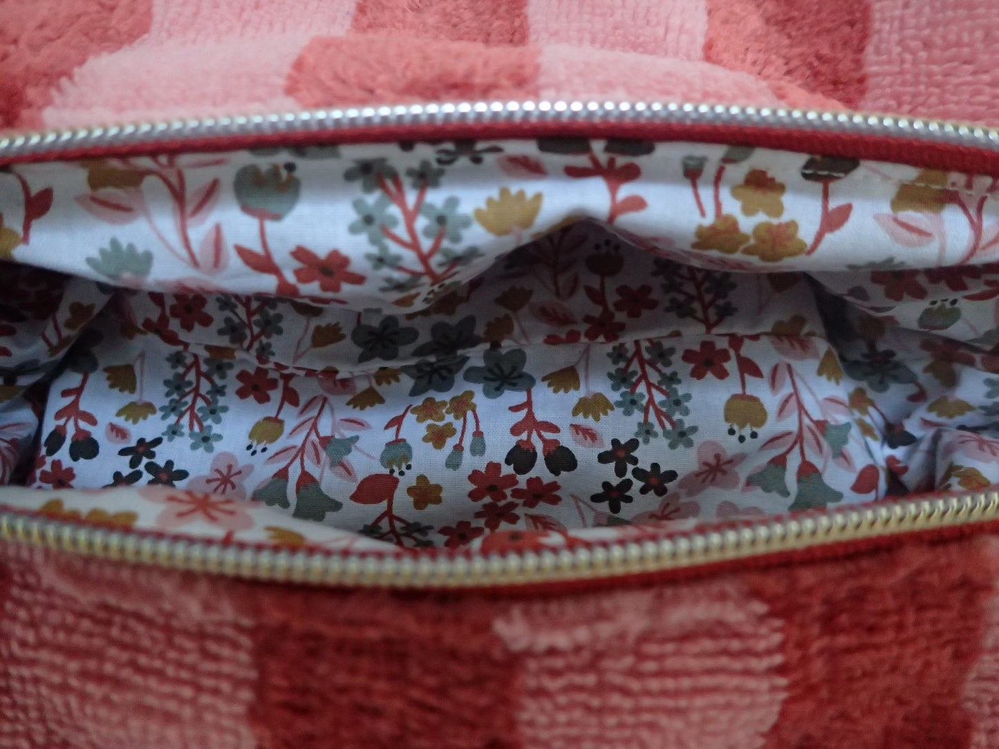 Trousse de toilette en éponge de bambou coloris Terracotta– détail doublure coton