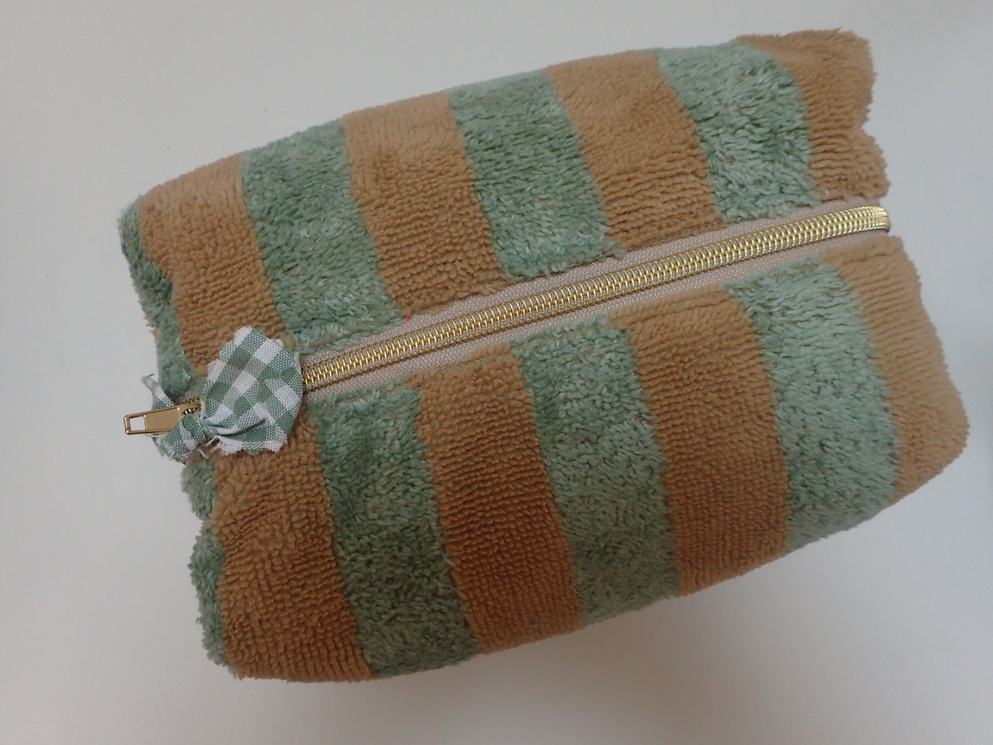 Trousse de toilette éponge de bambou cousue main Bretagne – coloris Vert sauge