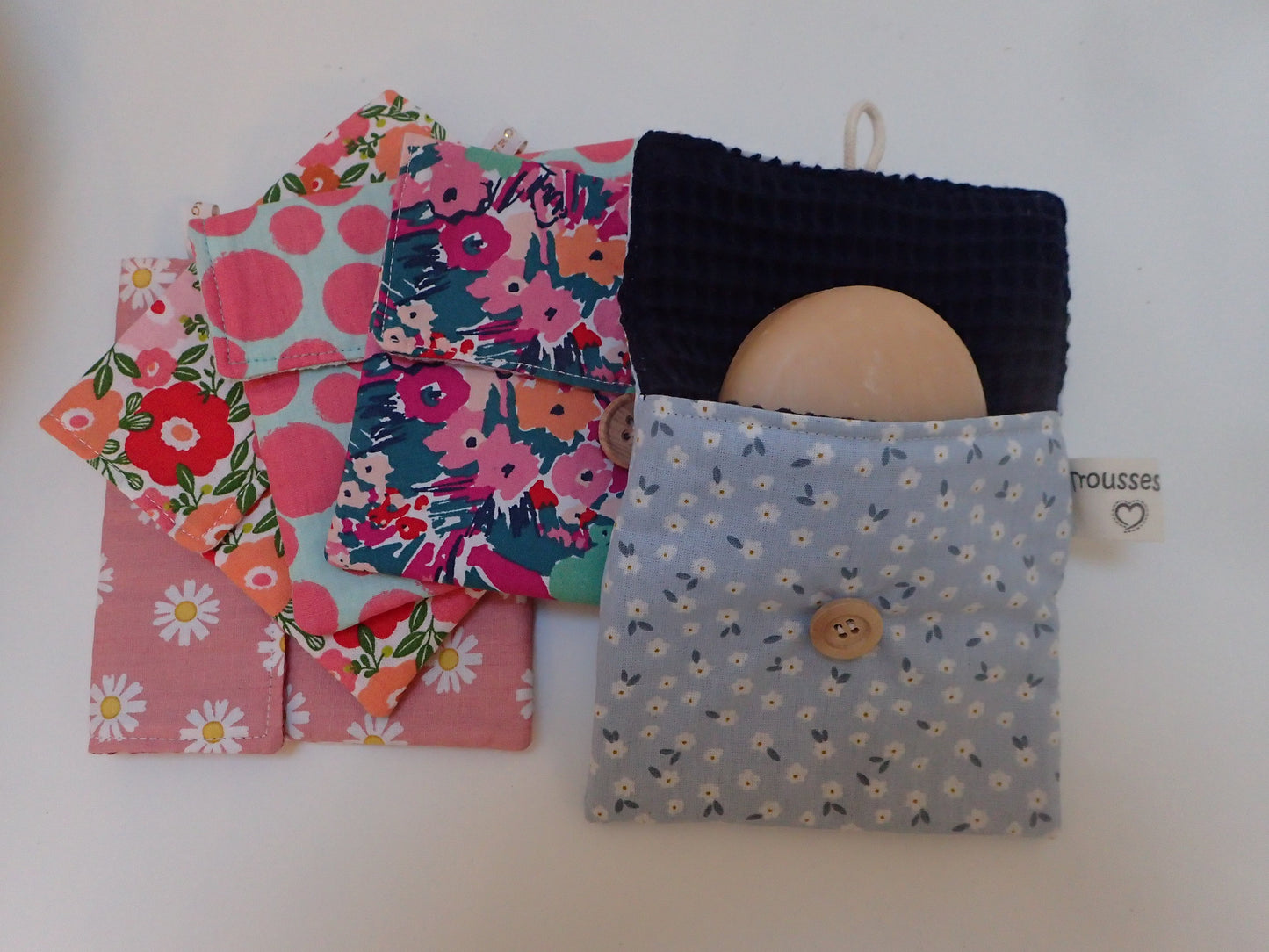 Pochette savon en tissu – Zéro déchet, coton & nid d'abeille