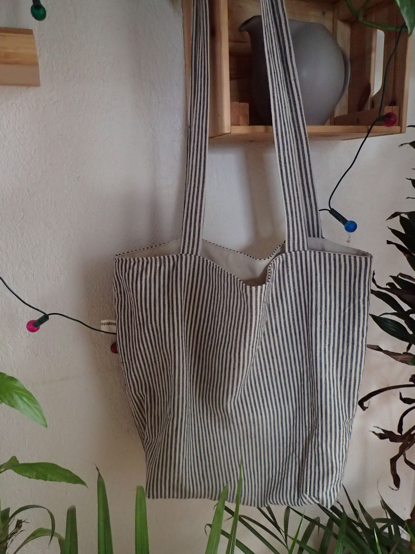 Sac cabas en coton d’ameublement – Avec pochette assortie