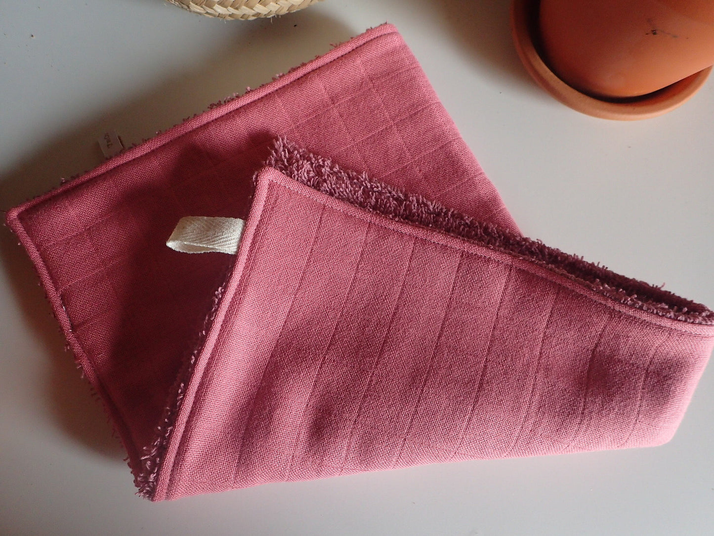 Serviette visage lavable – Éponge coton bio & lange, 30x40 cm