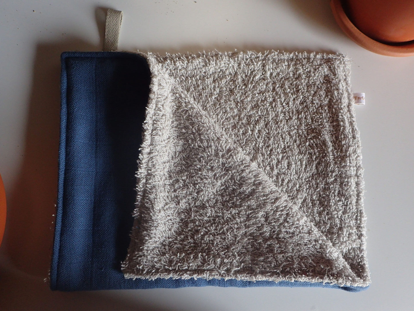 Serviette visage lavable – Éponge coton bio & lange, 30x40 cm