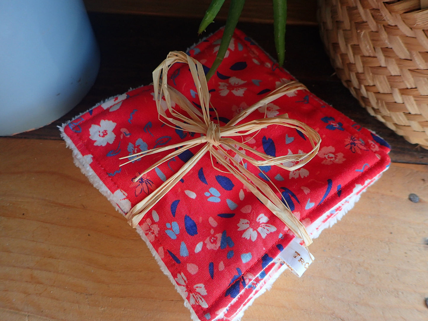 Semainier de lingettes lavables – Coton & éponge de bambou, 11x11 cm